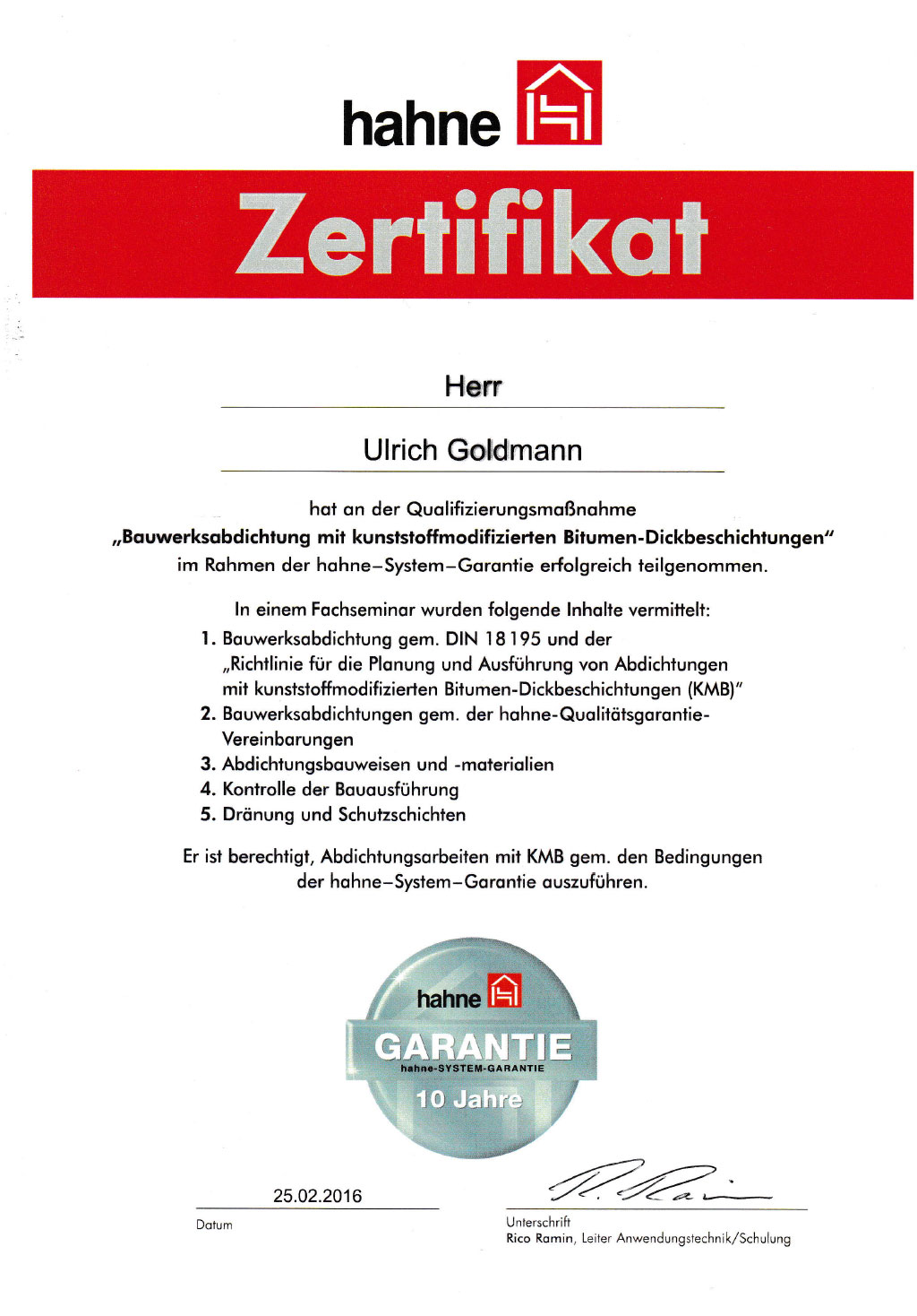 Bauwerksabdichtung-10Jahres-Garantie Goldmann Bautenschutz in Hamm